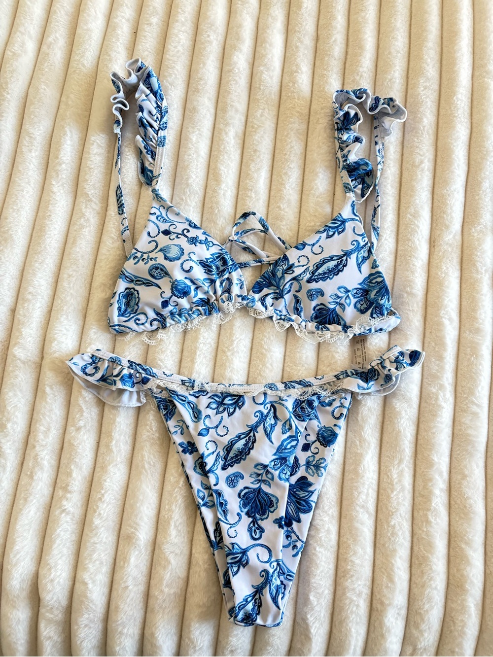 Shein Two piece Blue Floral Ruffle Bikini Set